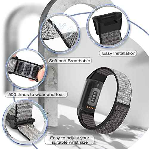 Sport Loop Nylon Watch Bands Compatible with Fitbit Charge 6/5, Adjustable Breathable Replacement Soft Nylon Loop Wristband for Women/Men