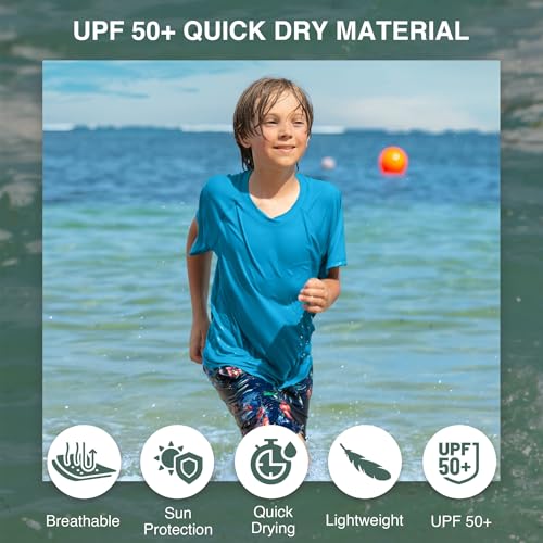 Kids Rash Guard Swim Shirt UPF 50+ Solid Aqua 12 / Boys' Sun Protection Top