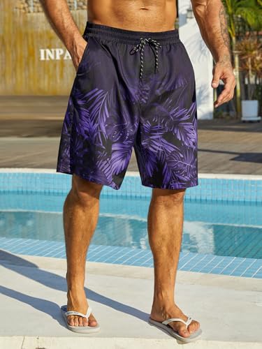 Men's Quick Dry Hawaiian Swim Trunks - Large, Dark Purple, With Pockets