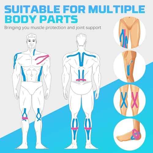80 Strips Kinesiology Tape, 4 Rolls Precut Athletic Tape Elastic Waterproof Sports Tape 2 Inch x 16 Feet Body Tape with Scissors for Joint Support Muscle (Beige, Black, Blue, Pink)
