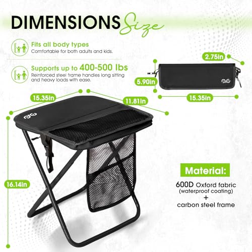 Portable Folding Stool 16 Inch Support 400 lbs Lightweight Camp Chair