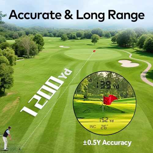 1200 Yards Golf Rangefinder with Slope, 7X Magnification Range Finder with Magnetic, 0.5 Yard Accuracy, Fast Focus Laser Rangefinder, Flag Lock Vibration, Rechargeable Range Finders, Golf Accessories