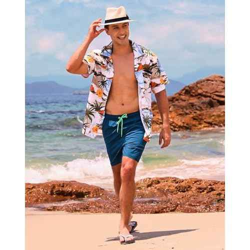 SILKWORLD Mens Swimming Trunks with Compression Liner 2 in 1 Quick-Dry Swim Shorts with Zipper Pockets