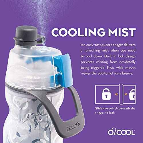 O2COOL Mist 'N Sip Misting Water Bottle 2-in-1 Mist And Sip Function With No Leak Pull Top Spout Reusable Sports Water Bottle - 20 oz (Basketball)