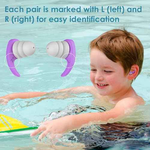 Swimming Ear Plugs for Kids, 3 Pairs Waterproof Reusable Silicone Swim Ear Plugs for Pool Bath Showering Surfing for 4-12 Years Olds Children