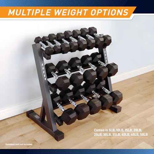 Marcy Classic Rubber Hex Dumbbell with Knurled Grip for Strength Training and Bodybuilding, 5lb - 50lb Single Dumbbell for Exercise & Fitness, Sold Individually