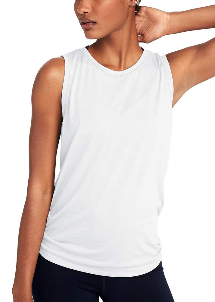 Bestisun White Medium Mesh Back Athletic Tank Top for Yoga & Workout