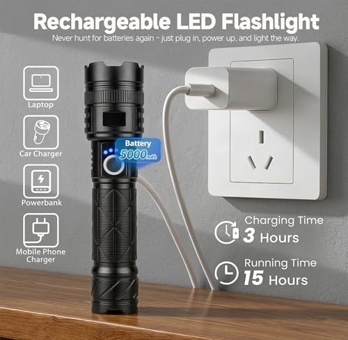 High Lumens Rechargeable Flashlights 99,000 Lumens 2 Pack - Waterproof & Long Runtime