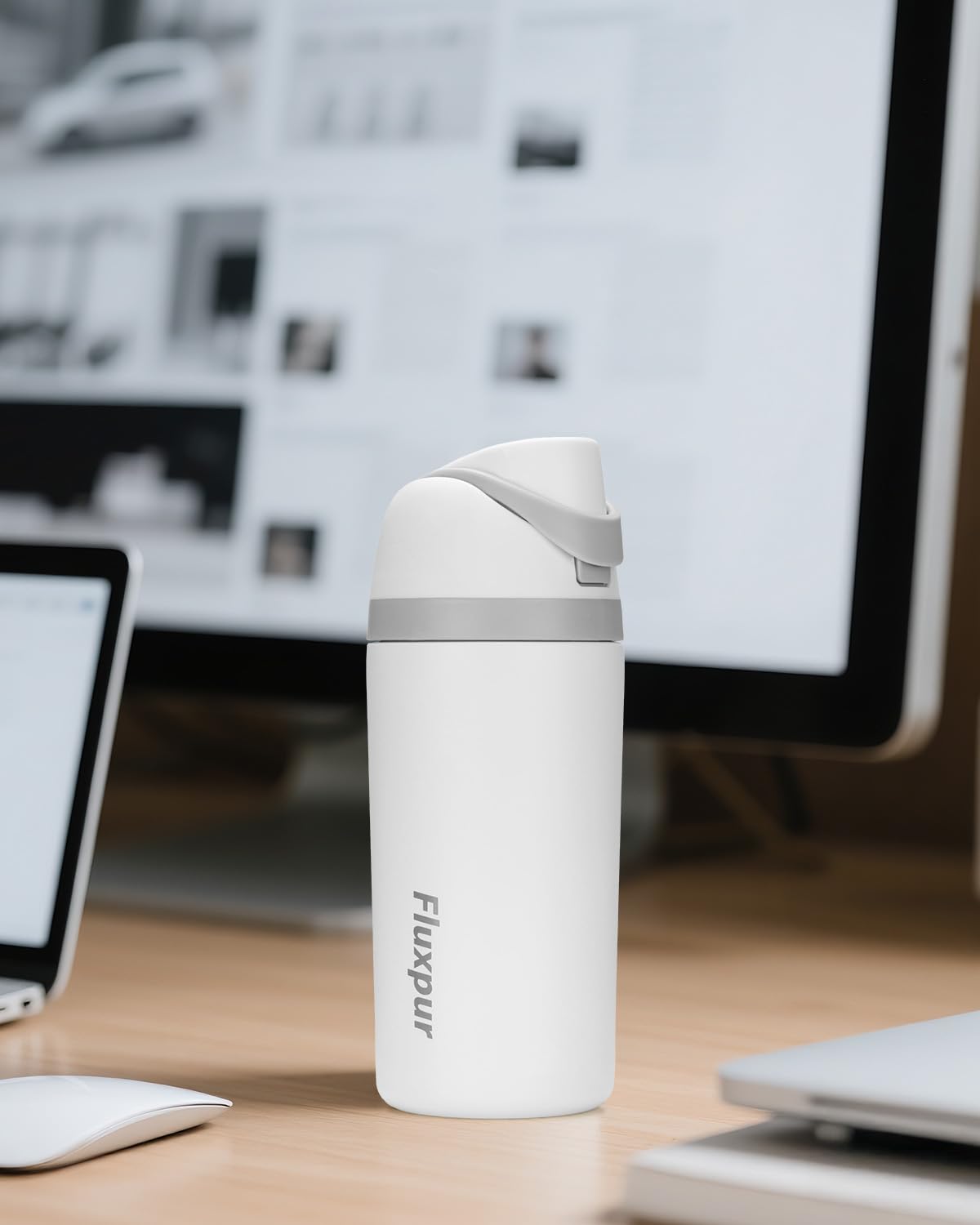 Fluxpur Insulated Water Bottle Sports Stainless Steel Water Bottle with Straw Travel Leakproof,16 Oz,White 10