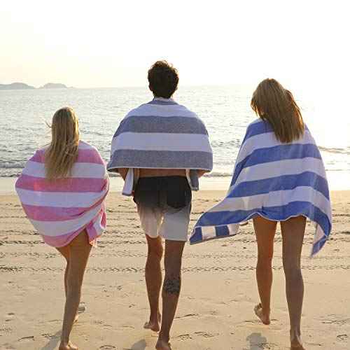 Cotton Oversized Beach Towel - Large 70 x 35 Inch Pool Towel, Rose Red Striped Quick Dry Swimming Cabana Towel
