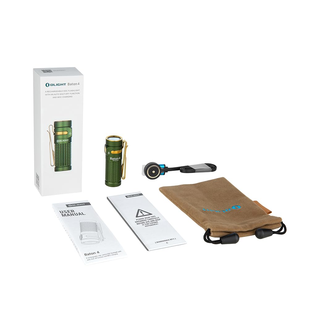 OLIGHT Baton4 Rechargeable EDC Flashlight, Bright Small Flashlight 1300 Lumens with MCC Charging Cable, IPX8 Waterproof, Multiple Modes Pocket Light for Home, Camping, and Emergencies (OD Green)