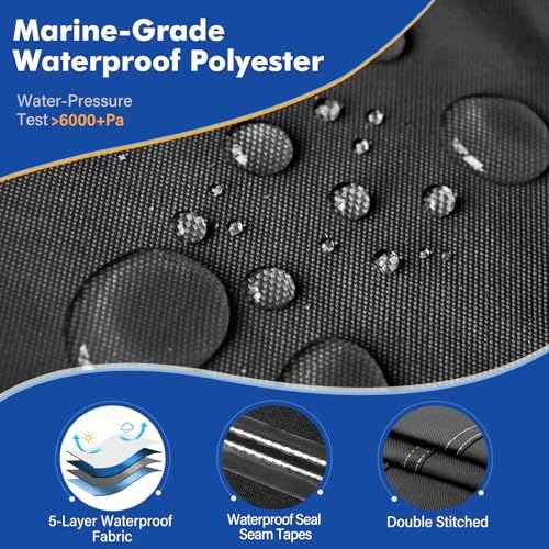 1200D Waterproof Boat Cover - Fits 16' to 18.5' ft Bass, V-Hull, Tri-Hull, Fish & Ski, Runabout Bowrider Boats - Heavy Duty Canvas Black