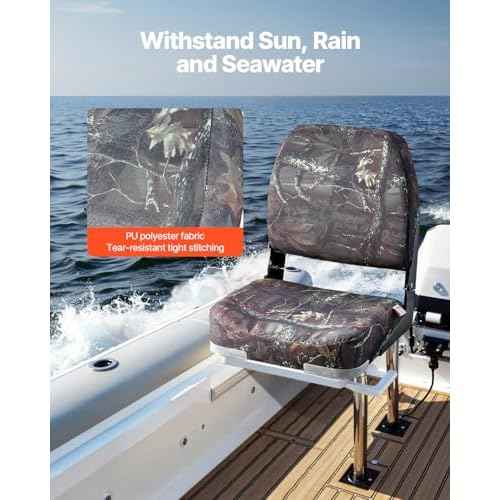 VEVOR Camo Boat Seat, Camouflage Low Back Folding Fishing Boat Seat 2 Pack with Thickened Sponge Cushion & PU Polyester Fabric, Strong PP Frame, Flip Up for Boats, Yachts, Ships