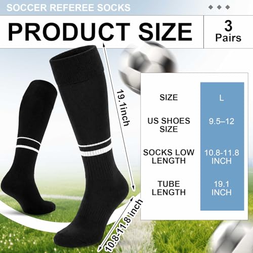 Large Soccer Referee Socks Set of 3 High Tube Foldable Cuff Sports Officiating Socks