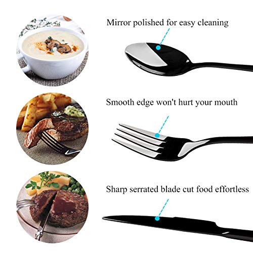E-far Black Stainless Steel Flatware Set - 20-Piece Service for 4 with Streamlined Handle