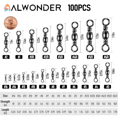 Fishing Barrel Swivels 100-Pack High Strength Stainless Brass Line Connectors #6-60LB