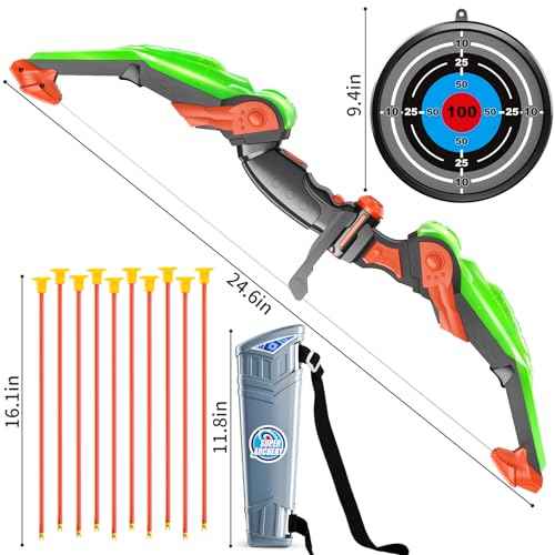 TEMI Bow and Arrow Set for Kids - Archery Toy Set - LED Light Up with Suction Cup Arrows, Target & Quiver, Indoor and Outdoor Toys for Children Boys Girls