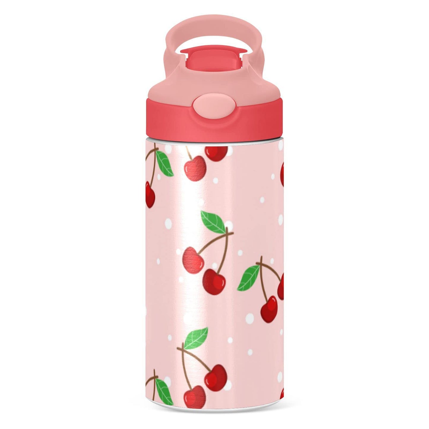 JUMBEAR Cherry Water Bottle with Straw Lid, Leakproof Double Walled Vacuum Insulated Stainless Steel Thermo Flask Travel Tumbler for Kids, Girls