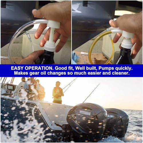 Gear Oil Pump for Standard 1 Quart Bottles with 3/8 Swivel, 8mm & 10mm Adapters - Marine Outboard Maintenance