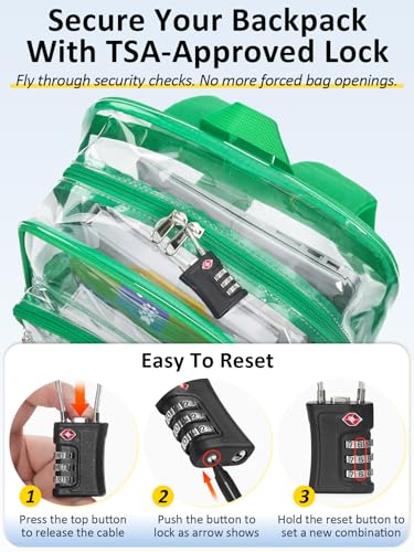Green 18-Inch Heavy Duty Clear Backpack with TSA Lock - Large