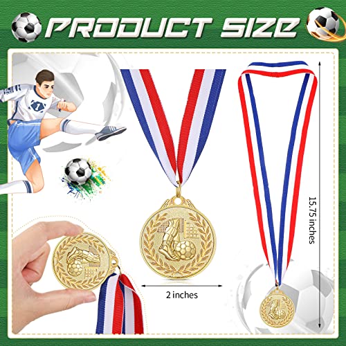 Soccer Medals Set with Ribbons - 24 Gold Award Trophies for Teams