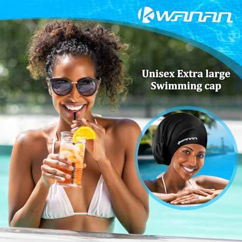 Extra Large Silicone Swim Cap for Long Hair and Protective Styles?Waterproof Swimming Cap for Men and Women with Dreadlocks, Weaves, Extensions, Braids, Curls, and Afros?Keep Hair Dry