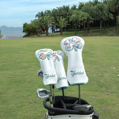 Golf Club Head Cover with Lucky Clover & Number Tag for Driver – White