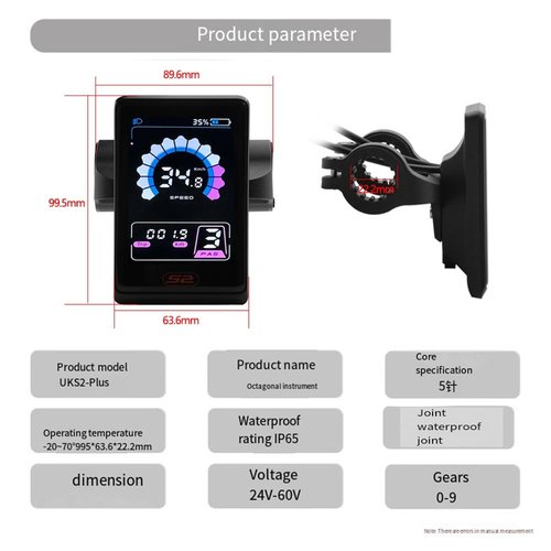 Bloepum E-Bike 24-60V 5PIN Color Screen LCD Display Motor Speed Meter Scooter Control Switch Electric Bike Accessories UKS2+