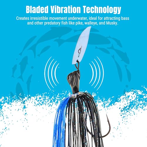 Reaction Tackle Bladed Vibrating Swim Jig Lures for Bass & Pike - 1/4 Oz, Black/Blue, 3 Pack