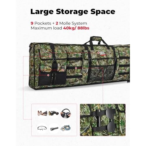 KEMIMOTO Double UTV Tool Bag Rack, Hunting Tool Holder Rack Soft Carrier Case Rear Roll Cage, Bow Storage Bag Compatible with Polaris Ranger Mule Uforce, Most General UTVs (Green Camo)