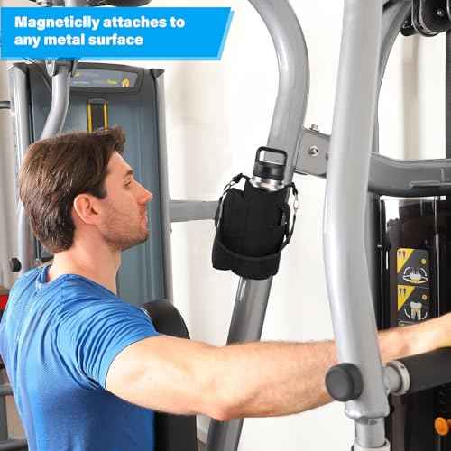icolor Magnetic Gym Bag Water Bottle Carrier Holder with Phone Pockets & Shoulder Strap,Gym Magnetic Bag 5 Built-in Magnets Gym Accessories Organizer Magnetic Bottle Pouch Sleeve for Men Women