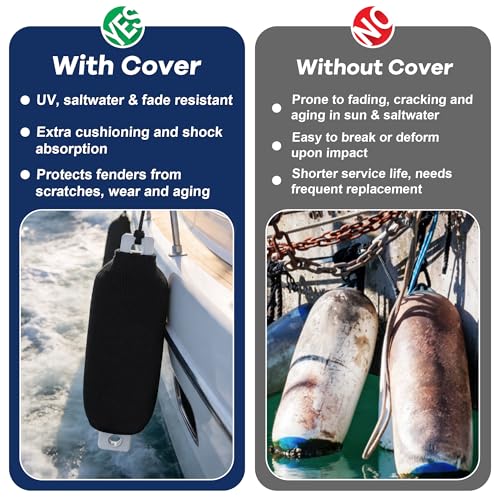 Boat Fender Covers 4-Pack - Black 5x16 Inch Marine Bumper Sleeves, Heavy-Duty Shock Absorbent & UV Resistant