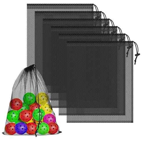 6 Pcs Mesh Bags Drawstring, 14x17 Inch with Lock, Multipurpose Storage Bags for Gym, Balls, Beach, Laundry(Black)