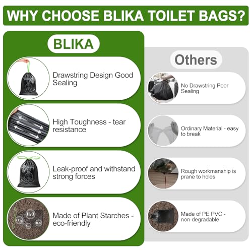 BLIKA Camping Toilet Bags Eco Absorbent Gel Set, Drawstring Portable Toilet Bags with Gel, 8 Gallon (30L) Heavy Duty 1.97 Mil, Toilet Replacement Bag with Toilet Powder for Camping Outdoor Hiking