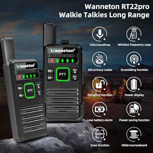 RT22pro Wireless Frequency Copy Rechargeable Walkie Talkies for Adults,walkie talkies Two Way radios Long Range with VOX, Scrambling, decoding, Battery Display, scanning and Other Functions.