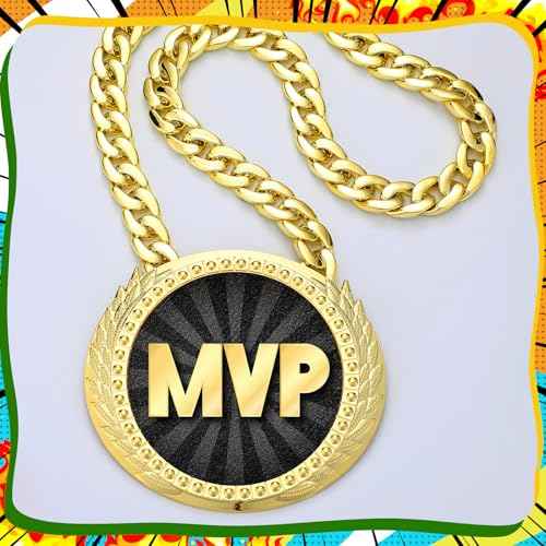 Tondiamo Sports MVP Turnover Chain Medal 6" Big Gold Champ Award Necklace Chain Baseball Basketball Football Soccer Softball Volleyball Sports Competitions Prize Gifts and Party Favors