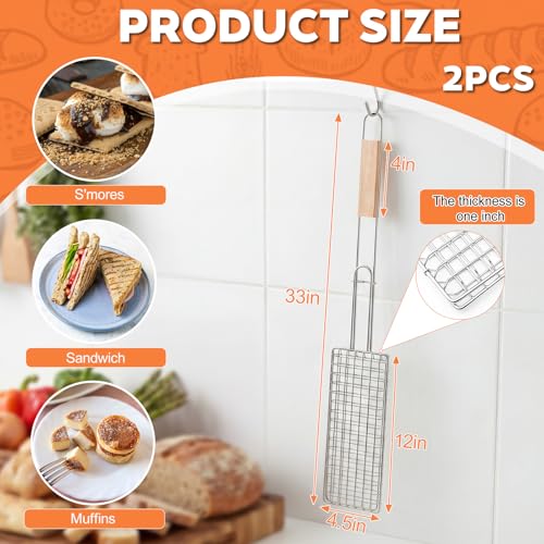 Long Wooden Handle Campfire Sandwich Maker 33-Inch S'mores Grill 2 Pack