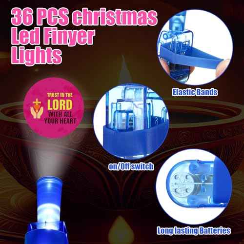 Tuanse 36 Pcs Christmas Christian Finger Lights Gifts Bulk Christian Bible Jesus Church Finger Flashlights Glow in The Dark Religious Inspirational Party Favors for Kids Christmas Halloween Gifts