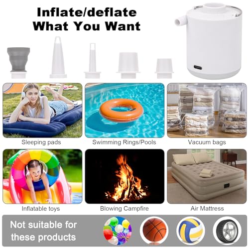 Mini Portable Air Pump with Lantern & 6 Nozzles for Inflatable Pool Floats Air Mattress