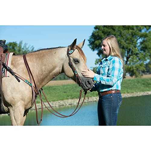 Weaver Leather Turquoise Diamond Beaded Horse Headstall, Leather Headstalls for Horses for Trail Riding, Durable Equine Supplies, Dark Oil