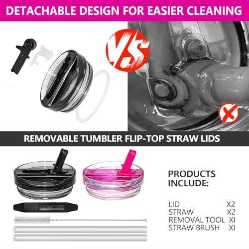 40 oz Detachable Lid Replacement for Stanley Tumbler, Leak-Proof Durable Splash-Proof Cover Compatible with Stanley 40 Ounce Cups£¬Cup Accessories for Stanley 2 Pack (Black+Black)