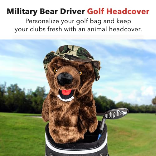 Military Bear Driver Headcover – Premium Golf Club Cover for 460cc Drivers