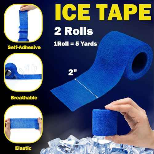 Geiserailie 2 Pcs Instant Cooling Ice Tape Self Sticking Compression Wrap Reusable Sport Ice Tapes No Refrigeration Needed Athletic Muscle Bandage for Pain Relief and Swelling(Blue,2 Inches)