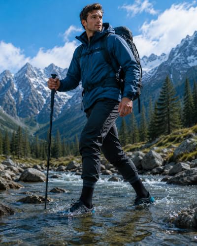 Men's Waterproof Hiking Socks - Large Black & Grey Crew Socks