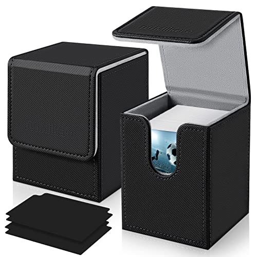 Black 2-Pack Card Deck Box for MTG TCG Holds 200+ Sleeved Cards with Dividers