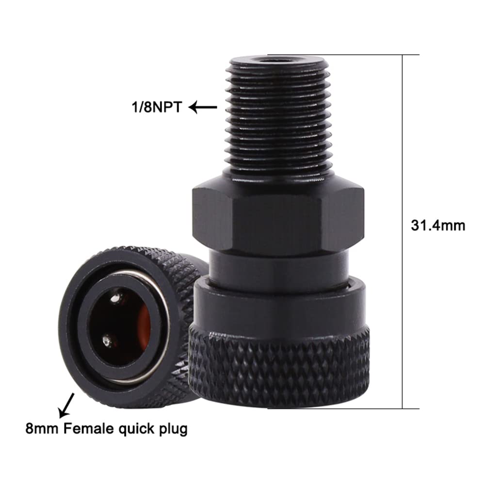 HMKUGO 1/8'' NPT Male Thread to 8MM Female Quick-Disconnect Connector Adapter, Black Zinc Plated Copper, PCP Paintball Charging Fittings with Sealing O-Ring