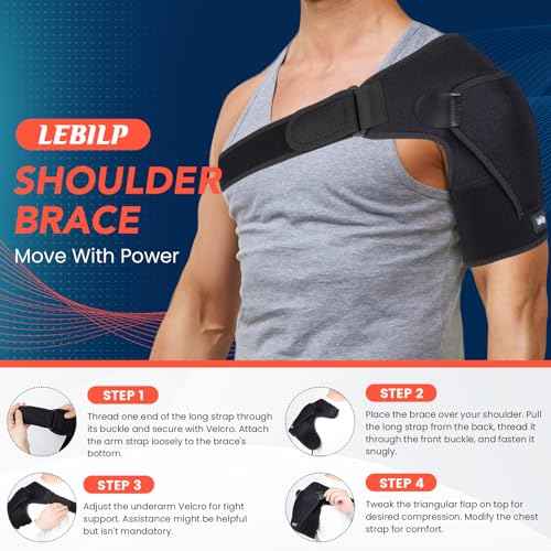 Shoulder Brace with Adjustable Compression Sleeve Rotator Cuff Support & Arm Sling, Hot/Cold Pack Compatible, Breathable Stabilizer for Pain Relief, Fits Left/Right Arm, Men & Women (Large)