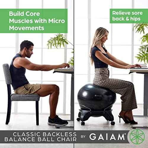 Gaiam Classic Backless Balance Ball Chair ? Exercise Stability Yoga Ball Premium Ergonomic Chair for Home and Office Desk with Air Pump, Exercise Guide and Satisfaction Guarantee, Charcoal