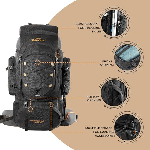 Tripole Walker Pro Internal Frame Rucksack for Trekking and Hiking (Black, 60)