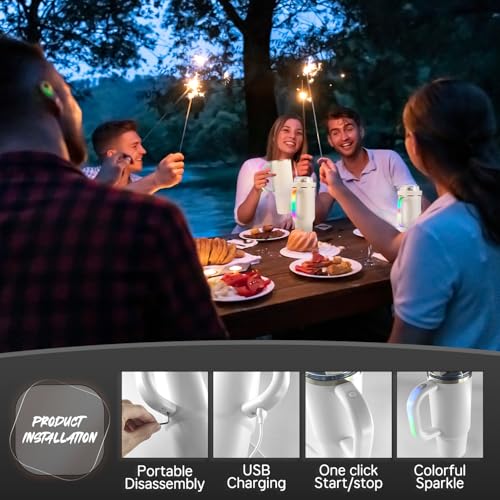 LED Light-up Tumbler Handle with Stanley 40oz/30oz, 6 Colors 10 Modes Stanley Cup Handle Accessories,USB Rechargeable Cup Handle with Comfortable Grip, Party Gym Camping Rose Quartz